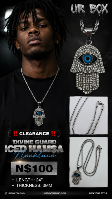 ‼️Clearance‼️Divine Guard Iced Hamsa Necklace N$100 Length 24” Thickness 3mm