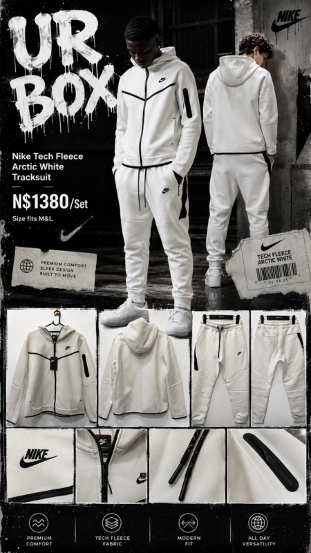 Nike Tech Fleece Arctic White Tracksuit N$1380/Set Size fits M&L