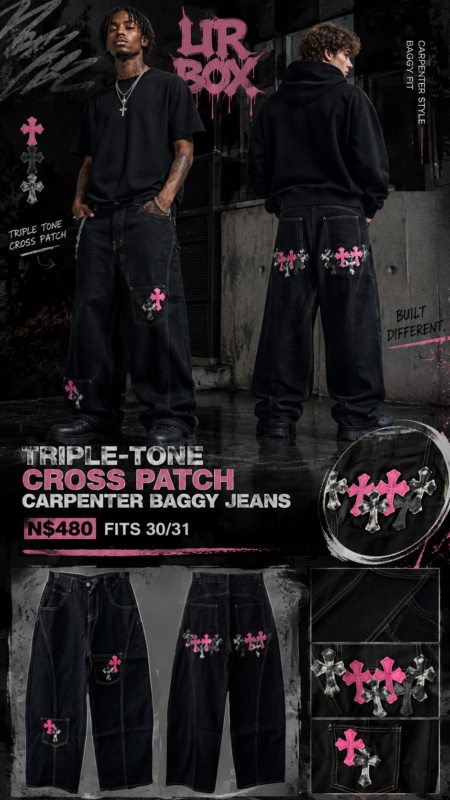 Triple-Tone Cross Patch Carpenter Baggy Jeans N$480 fits 30/31
