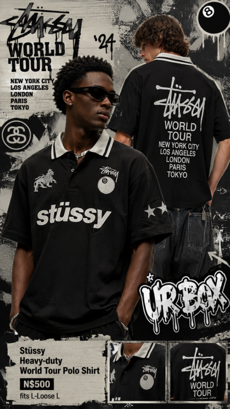 Stüssy Heavy-duty World Tour Polo Shirt N$500 fits L-Loose L
