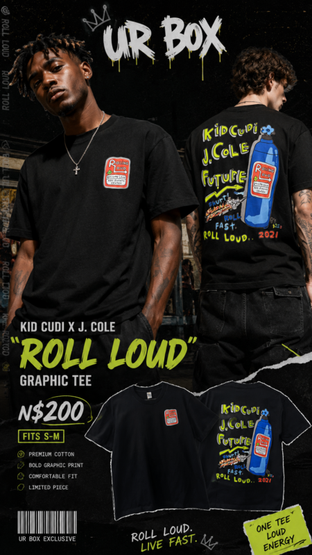 Kid Cudi x J. Cole “Roll Loud” Graphic Tee N$200 fits S-M