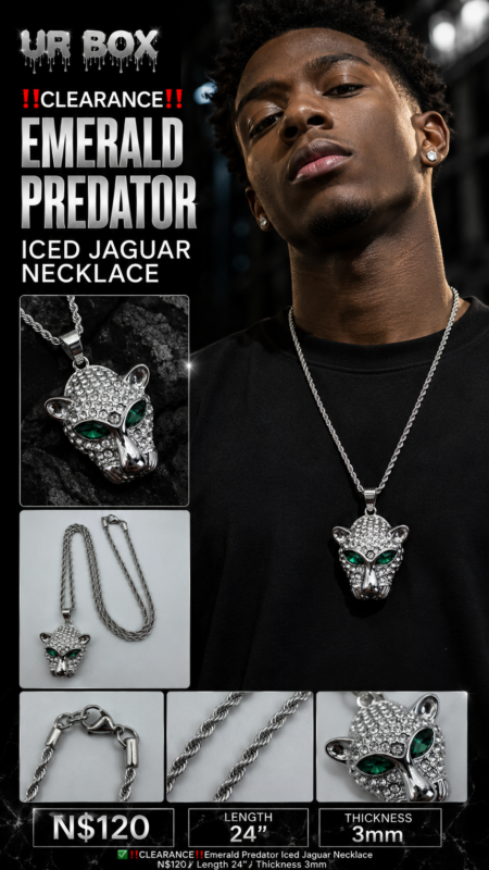 ‼️Clearance‼️Emerald Predator Iced Jaguar Necklace N$120 Length 24” Thickness 3mm