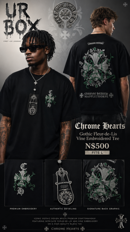 Chrome Hearts Gothic Fleur-de-Lis Vine Embroidered Tee N$500 fits L