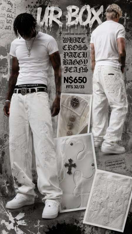 Chrome Hearts White Cross Patch Baggy Jeans N$650 fits 32/33