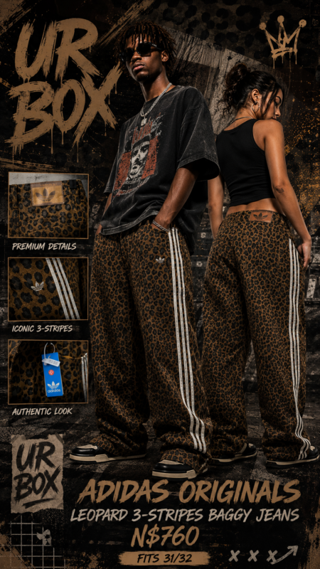 Adidas Originals Leopard 3-Stripes Baggy Jeans N$760 fits 31/32