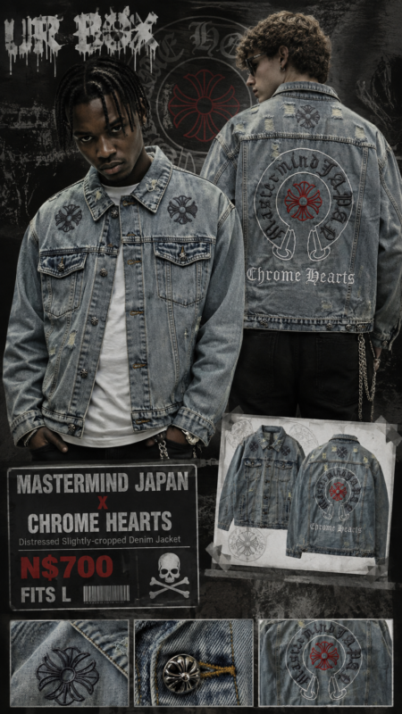 Mastermind Japan x Chrome Hearts Distressed Slightly-cropped Denim Jacket N$700 fits L