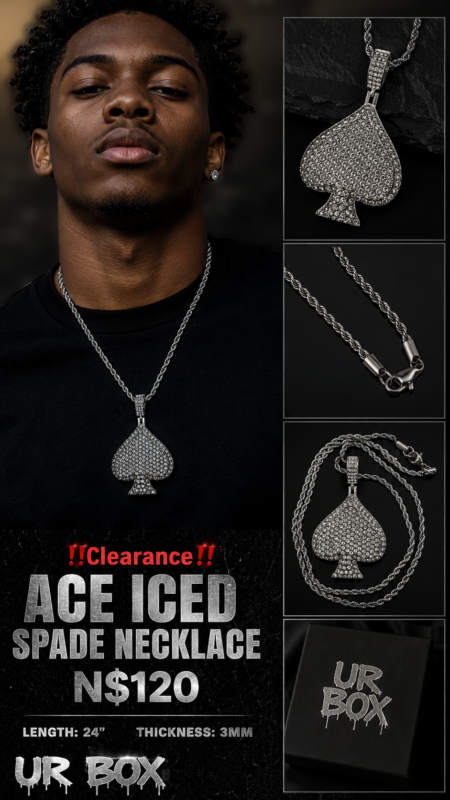 ‼️Clearance‼️Ace Iced Spade Necklace N$120 Length 24” Thickness 3mm