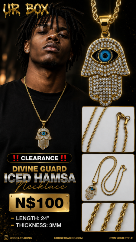 ‼️Clearance‼️Divine Guard Iced Hamsa Necklace N$100 Length 24” Thickness 3mm