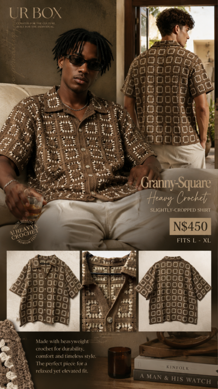 Granny-Square Heavy Crochet Slightly-Cropped Shirt N$450 fits L-XL