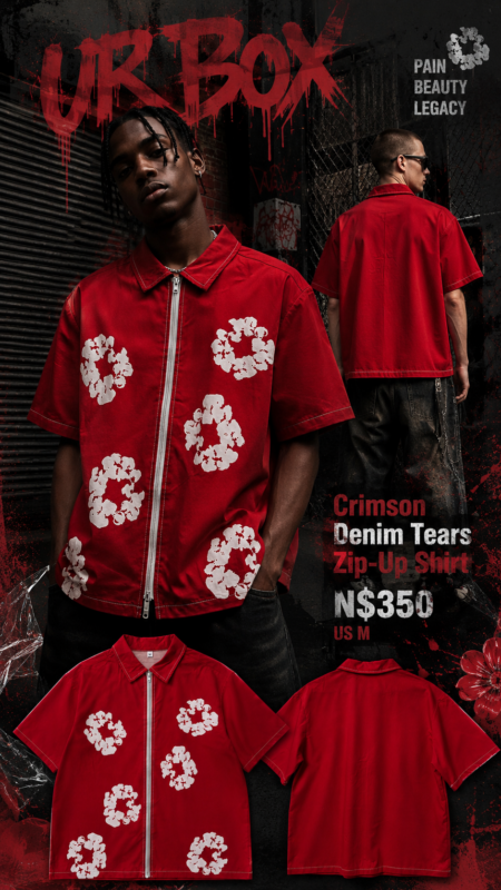 Crimson Denim Tears Zip-Up Shirt N$350 US M