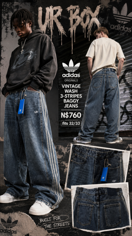 Adidas Originals Vintage Wash 3-Stripes Baggy Jeans N$760 fits 32/33