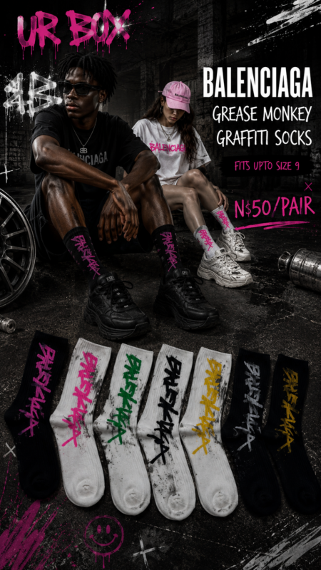 Balenciaga Grease Monkey Graffiti Socks fits upto size 9 N$50/Pair