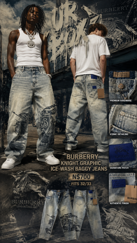 Burberry Knight Graphic Ice-Wash Baggy Jeans N$700 fits 32/33