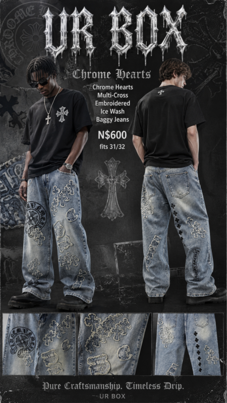 Chrome Hearts Multi-Cross Embroidered Ice Wash Baggy Jeans N$600 fits 31/32