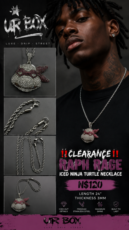 ‼️Clearance‼️Raph Rage Iced Ninja Turtle Necklace N$120 Length 24” Thickness 3mm