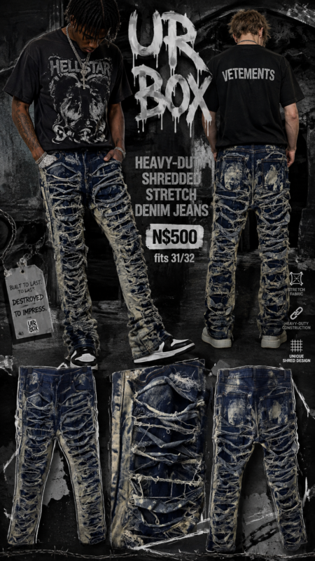 Heavy-Duty Shredded Stretch Denim Jeans N$500 fits 31/32