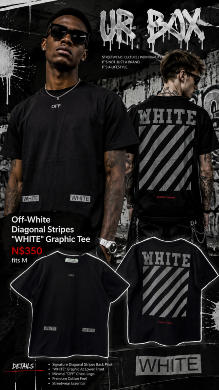 Off-White Diagonal Stripes “WHITE” Graphic Tee N$350 fits M
