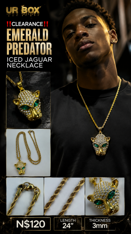 ‼️Clearance‼️Emerald Predator Iced Jaguar Necklace N$120 Length 24” Thickness 3mm