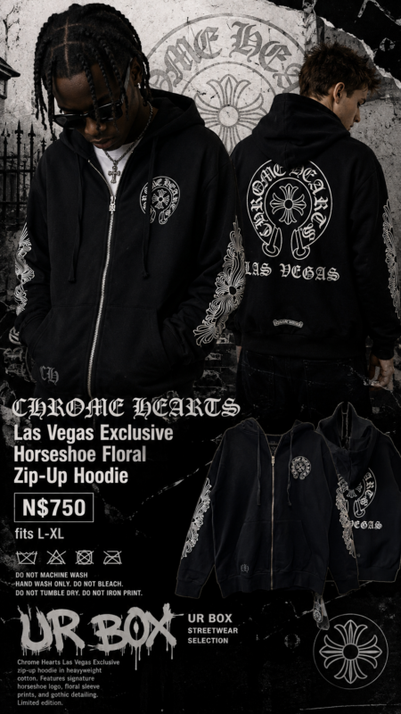 Chrome Hearts Las Vegas Exclusive Horseshoe Floral Zip-Up Hoodie N$750 fits L-XL
