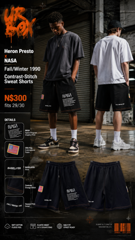 Heron Presto x NASA Fall/Winter 1990 Contrast-Stitch Sweat Shorts N$300 fits 29/30