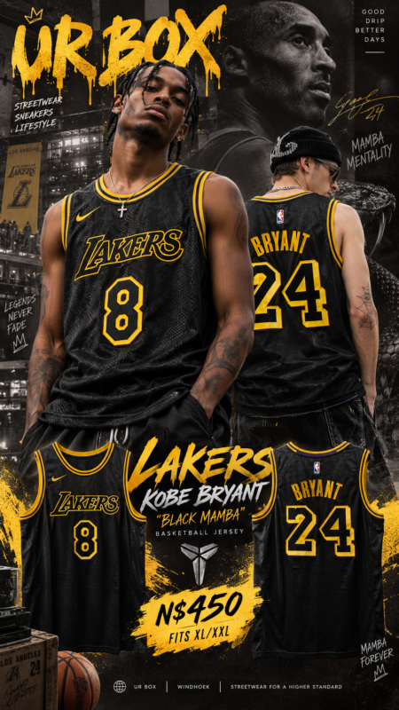 Lakers Kobe Bryant “Black Mamba” basketball Jersey N$450 fits XL/XXL