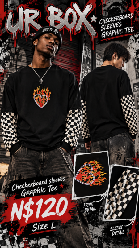 Checkerboard sleeves Graphic Tee&nbsp; N$120 Size L